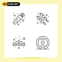 Set of 4 Modern UI Icons Symbols Signs for carrot jewelry marshmallow crown control Editable Vector Design Elements