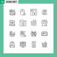 Pack of 16 creative Outlines of yurt hut hardware sweets dessert Editable Vector Design Elements