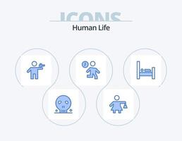 Human Blue Icon Pack 5 Icon Design. bed. people. gunman. office. clock vector