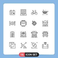 conjunto de 16 iconos de interfaz de usuario modernos símbolos signos para procesador huevo bicicleta cena agricultura elementos de diseño vectorial editables vector