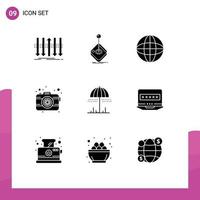 9 Universal Solid Glyph Signs Symbols of photography camera joystick globe earth Editable Vector Design Elements