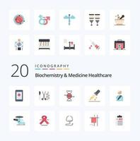 20 Biochemistry And Medicine Healthcare Flat Color icon Pack like user medicine adn medical droup vector