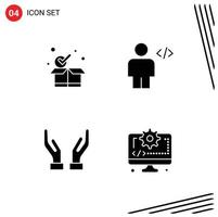 Pack of 4 creative Solid Glyphs of checkmark care box code hands Editable Vector Design Elements