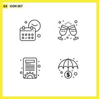 Line Pack of 4 Universal Symbols of calendar content management time wine glass settings Editable Vector Design Elements