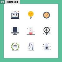 Universal Icon Symbols Group of 9 Modern Flat Colors of glassware popup time imac monitor Editable Vector Design Elements