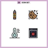 Modern Set of 4 Filledline Flat Colors and symbols such as drawing thermometer sketch dessert alert Editable Vector Design Elements