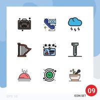 paquete de iconos vectoriales de stock de 9 signos y símbolos de línea para instrumentos de sonido, teléfono, arpa, clima, elementos de diseño vectorial editables vector