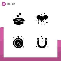 Set of 4 Modern UI Icons Symbols Signs for eco compass plant day navigation Editable Vector Design Elements