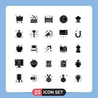 25 Thematic Vector Solid Glyphs and Editable Symbols of hat chef bad cap seo Editable Vector Design Elements