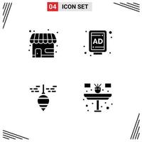 4 Universal Solid Glyphs Set for Web and Mobile Applications market plumb bob store street desk Editable Vector Design Elements