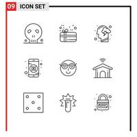 Outline Pack of 9 Universal Symbols of love smiley head mobile banking Editable Vector Design Elements