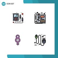 4 User Interface Filledline Flat Color Pack of modern Signs and Symbols of ammeter eight multi meter engineering female Editable Vector Design Elements