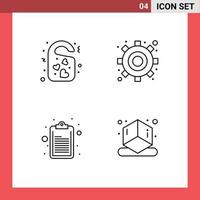 Group of 4 Filledline Flat Colors Signs and Symbols for tag clipboard wedding gear cube Editable Vector Design Elements