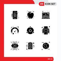 Group of 9 Modern Solid Glyphs Set for crypto currency coin player ion seo Editable Vector Design Elements