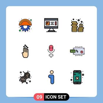 paquete de interfaz de usuario de 9 colores planos básicos de línea rellena de hasta planificación de gestos cuatro elementos de diseño vectorial editables de moneda vector