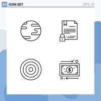 4 Universal Line Signs Symbols of earth interface electronic signature document user Editable Vector Design Elements