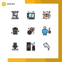 Mobile Interface Filledline Flat Color Set of 9 Pictograms of food cookie product bake pollution Editable Vector Design Elements