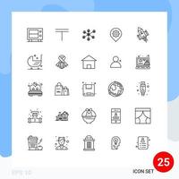 Set of 25 Modern UI Icons Symbols Signs for space space craft internet map setting Editable Vector Design Elements