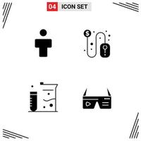 4 Thematic Vector Solid Glyphs and Editable Symbols of avatar flasks profile dollar sign science Editable Vector Design Elements