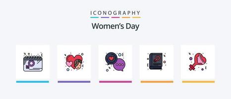 la línea del día de la mujer llenó el paquete de 5 íconos que incluye la oficina. igualdad. empleado. bolso. diseño de iconos creativos vector