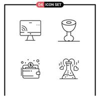 Set of 4 Modern UI Icons Symbols Signs for screen payment wifi meat chemical Editable Vector Design Elements