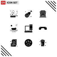 Stock Vector Icon Pack of 9 Line Signs and Symbols for computer river meat kayak boat Editable Vector Design Elements