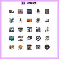 Group of 25 Modern Filled line Flat Colors Set for door microphone transport mic gadget Editable Vector Design Elements