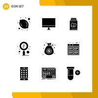 Set of 9 Modern UI Icons Symbols Signs for bag seo egg search quest Editable Vector Design Elements