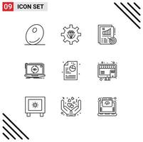 Group of 9 Modern Outlines Set for creative software analytics new app Editable Vector Design Elements