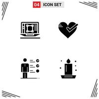 Pictogram Set of 4 Simple Solid Glyphs of laptop tick enhance love skills Editable Vector Design Elements