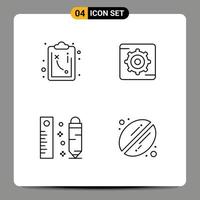 Mobile Interface Line Set of 4 Pictograms of path ruler gear drawing coffee Editable Vector Design Elements