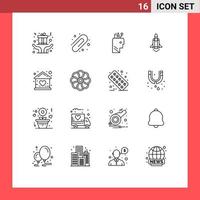 Mobile Interface Outline Set of 16 Pictograms of doll baby pen promote launching Editable Vector Design Elements