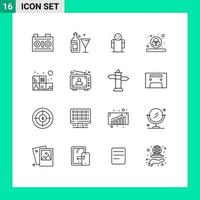 Group of 16 Outlines Signs and Symbols for bookshelf home arms rgb color Editable Vector Design Elements