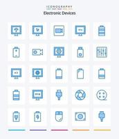 Paquete de 25 iconos azules de dispositivos creativos, como entretenimiento. video. mostrar. registro. energía vector