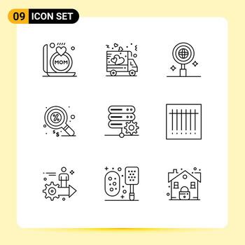 9 esquemas universales establecidos para aplicaciones web y móviles servidor base de datos negocios dinero finanzas elementos de diseño vectorial editables vector