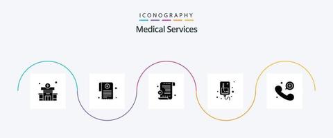 Medical Services Glyph 5 Icon Pack Including . emergency. prescription. contact. medical vector