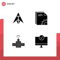 Mobile Interface Solid Glyph Set of 4 Pictograms of dubaicoin gps crypto currency coding satellite Editable Vector Design Elements