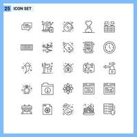 paquete de 25 líneas modernas, signos y símbolos para medios de impresión web, como alarma de estantería de armario, elementos de diseño de vectores editables rotos humanos