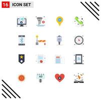 Flat Color Pack of 16 Universal Symbols of sign phone trash call pin Editable Pack of Creative Vector Design Elements