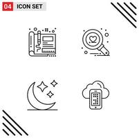 Set of 4 Modern UI Icons Symbols Signs for blueprint moon sketch love cloud Editable Vector Design Elements