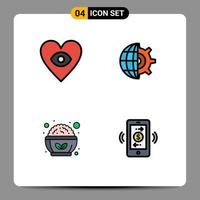 4 Universal Filledline Flat Colors Set for Web and Mobile Applications eye salad gear business connections Editable Vector Design Elements