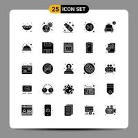 25 Universal Solid Glyphs Set for Web and Mobile Applications vehicles plus flash car change arrows Editable Vector Design Elements