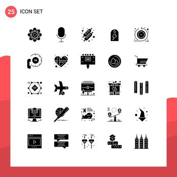 paquete de glifos sólidos de 25 símbolos universales de proceso de tiempo elementos de diseño de vector editables de energía de ciclo de pastel regular