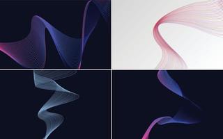 Set of 4 geometric wave pattern background Abstract waving line vector