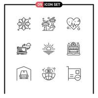 Set of 9 Modern UI Icons Symbols Signs for arrows data beach processing beat Editable Vector Design Elements