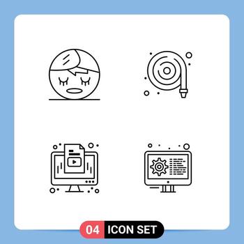 grupo de 4 signos y símbolos de colores planos de línea rellena para elementos de diseño vectorial editables de codificación de manguera de agua contra incendios de medios de spa vector
