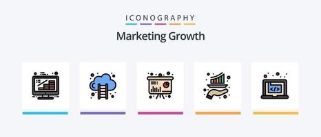 la línea de crecimiento de marketing llenó el paquete de 5 iconos, incluido el servidor. base de datos. SEO editar. signo. diseño de iconos creativos vector