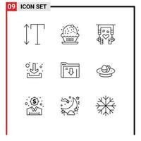 Group of 9 Modern Outlines Set for download folder music data arrow Editable Vector Design Elements