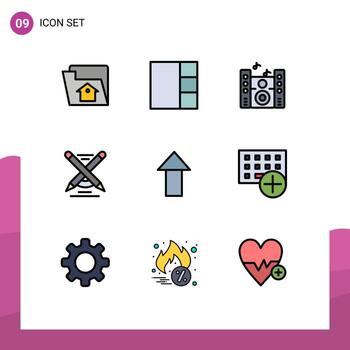 Editable Vector Line Pack of 9 Simple Filledline Flat Colors of computers upload speaker up write Editable Vector Design Elements