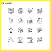 Pack of 16 Modern Outlines Signs and Symbols for Web Print Media such as map eye astronomy playing football football player Editable Vector Design Elements